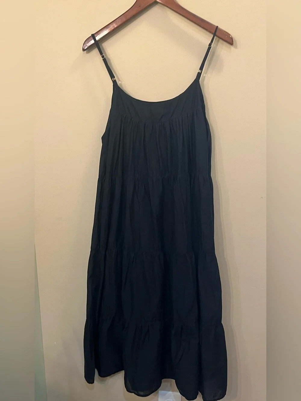 Nation LTD black Pima cotton tiered sleeveless midi dress L - Picture 7 of 7